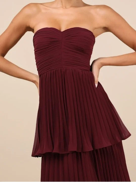 NWT LULU'S Seriously Sensational tiered strapless maxi dress plum - Picture 5 of 11